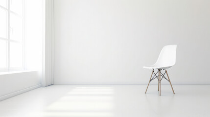 Modern white chair in a modern white bright room. Generative AI.