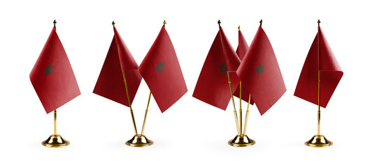 Small national flags of the Morocco on a white background