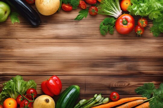 ripe and juicy vegetables ,wooden background, watercolor -Ai
