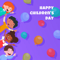 Happy childrens day with boys and girls cartoons design, International celebration theme Vector illustration