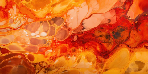 Abstract red and yellow alcohol ink art background. Generative AI illustration