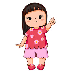 Cute kawaii girl with short hair in pink clothes design element for world children's day, , school