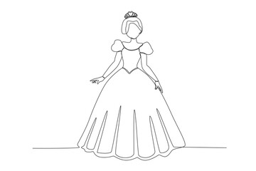 A beautiful queen wears a dress. Queen one-line drawing