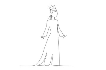 A queen in a luxurious dress. Queen one-line drawing
