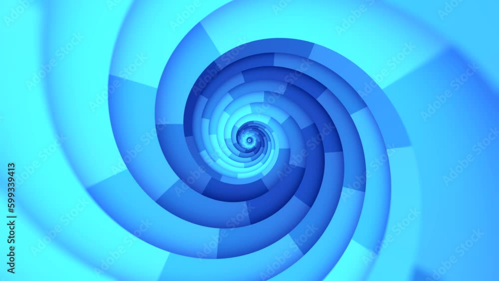 Poster minimal spiral in infinite rotation. abstract background in blue color. dizzy concentric pattern. re