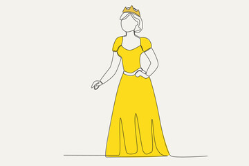 Color illustration of a queen standing posing. Queen one-line drawing