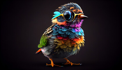 Cute little colorful bird with glasses Ai generated image 