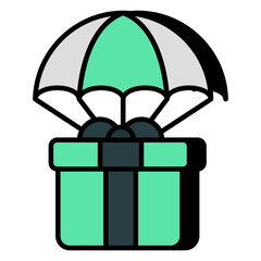 An icon design of parachute gift delivery