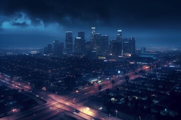 Fototapeta na wymiar Los Angeles Downtown at Night, City Lights, Urban Landscape, Nightlife Energy, Generative AI