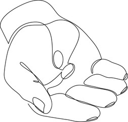 Continuous single line drawing of hand holding two pills, capsule, medicine. Hand holding tablets, one line art style. Vector illustration on white background.