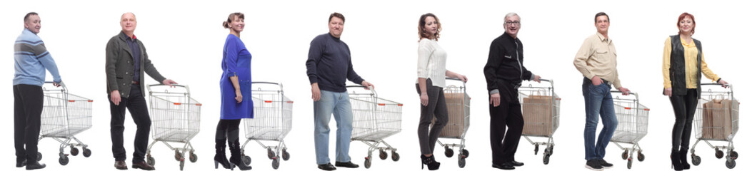 group of people with cart isolated on white