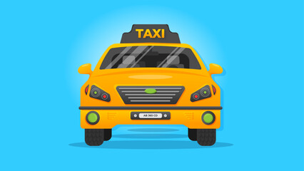 Cartoon taxi car design with editable text. Detailed flat vector illustration. The taxi is going straight on the road.