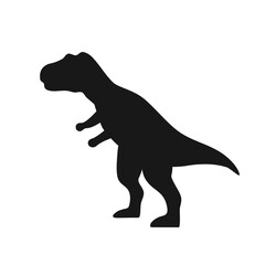 Black silhouette of tyrannosaur. Funny prehistoric bipedal dinosaur. Hand drawn vector illustration isolated on white background, flat style.