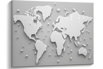 World map made of white dots on grey background