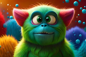 Fototapeta premium Cute furry Colorful monster. Generative AI