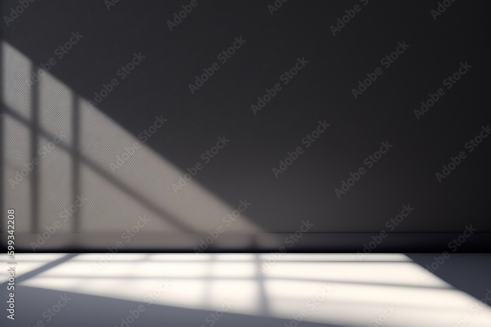 Poster black wall and smooth floor with beautiful window shadow and sun glare. universal background for pro