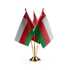 Small national flags of the Oman on a white background