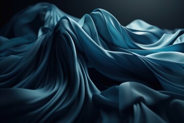 Elegant 3D Abstract Fashion Background with Blue Wavy Ribbons and Folded Cloth