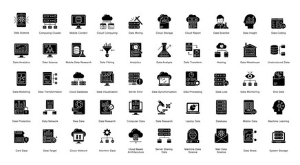 Fototapeta na wymiar Data Science Glyph Icons Algorithm Coding Glyph Icons in Black