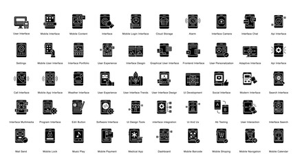 Mobile Interface Glyph Icons API User Experience Glyph Icons in Black
