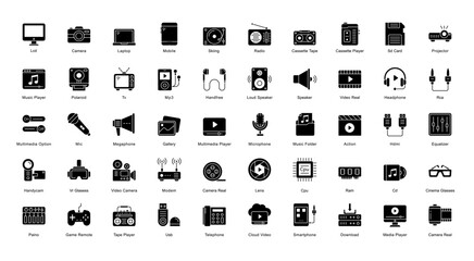 Multimedia Glyph Icons Camera Movie Music Glyph Icons in Black