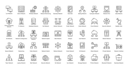 Network Thin Line Icons Consulting Networking Connection Outline Icons in Black