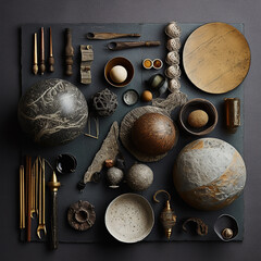 A Collection of Objects in a Unique Composition, Flat Lay Compositions, Isolated Objects, Textures and Patterns