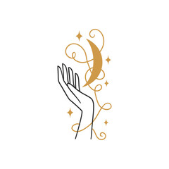 Moon Mystical logo. Vector Illustration. Minimalist Line art Style.