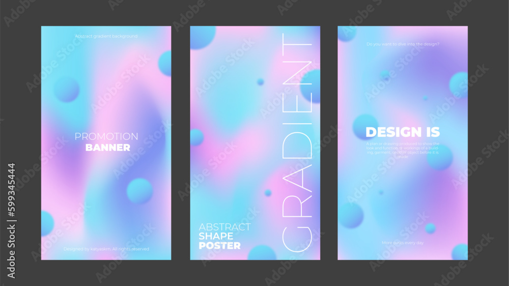 Poster 3 promotional poster templates in abstract style with gradient background and circles.