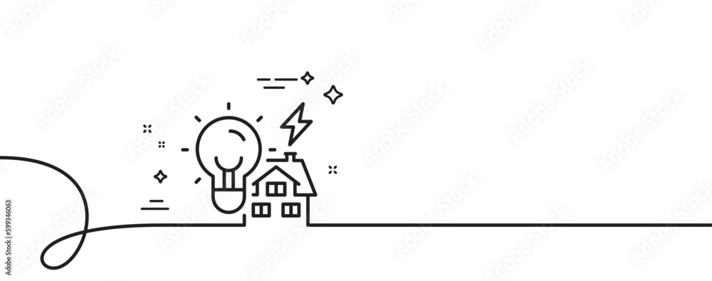 Poster building energy line icon. continuous one line with curl. house electric power sign. real estate pro