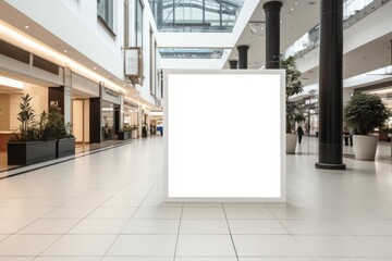 Spotless White Signboard in a Bustling Public Shopping Area