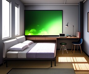futuristic bedroom interior with a desk