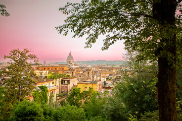 Rome, Italy .Beautiful view at the Rome and Tiberis river.Panoramic view of the city from the...