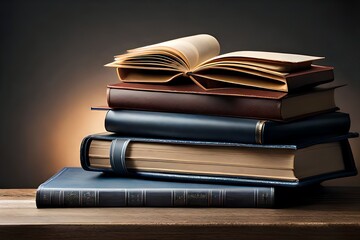 stack of books on a black background