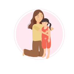 Mother and daughter hugs. Warm family hugs. Love concept ilustration.