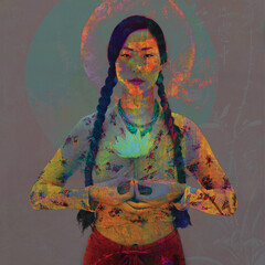 Enlightened woman yoga art.  - 599348854