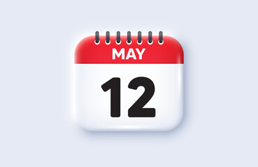 Calendar date 3d icon. 12th day of the month icon. Event schedule date. Meeting appointment time. 12th day of May month. Calendar event reminder date. Vector