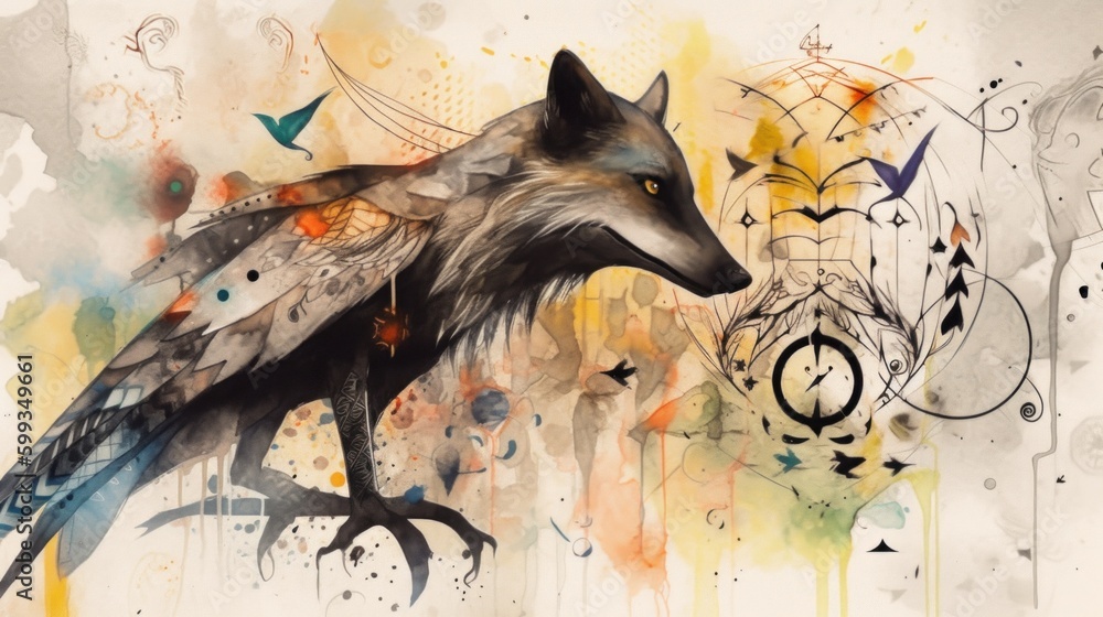 Poster a painting of a bird and a bird on a branch. ai generative image. generative ai