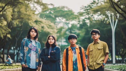 Portrait A group of Indonesian Generation Z in the City, Generative AI