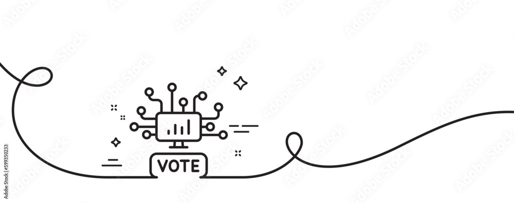Poster online voting line icon. continuous one line with curl. internet vote sign. web election symbol. onl