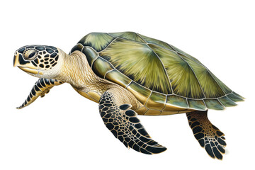 Fototapeta premium an isolated Green Sea Turtle, swimming, diving, Wildlife-themed, photorealistic illustrations on a transparent background cutout in PNG. Generative AI