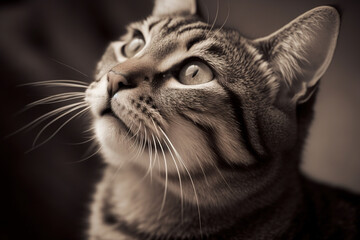 Portrait of the cute cat staring. Beautiful kitten looking deep. Generated AI.