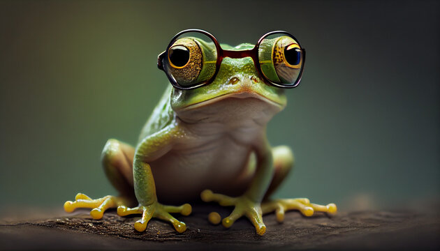 Cute little frog  with glasses Ai generated image