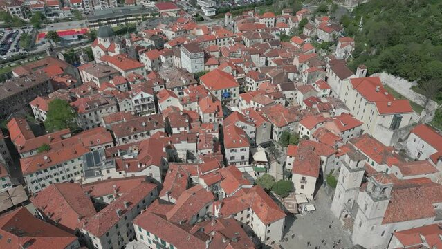 Kotor. Old city. Montenegro. Aerial view. Ancient cities and the coast of Montenegro. Bay of Kotor.