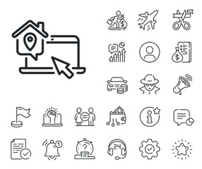 Freelance job sign. Salaryman, gender equality and alert bell outline icons. Work at home line icon. Remote office employee symbol. Work home line sign. Spy or profile placeholder icon. Vector