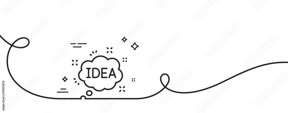 Poster idea speech bubble line icon. continuous one line with curl. graphic art sign. inspiration symbol. i