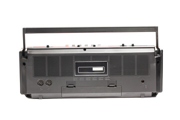 retro ghetto radio boom box cassette recorder from 80s rear view.