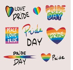 LGBTQ Pride Parade Set. Vector illustration of a gay pride parade. A group of people participating in the Pride parade. LGBT community