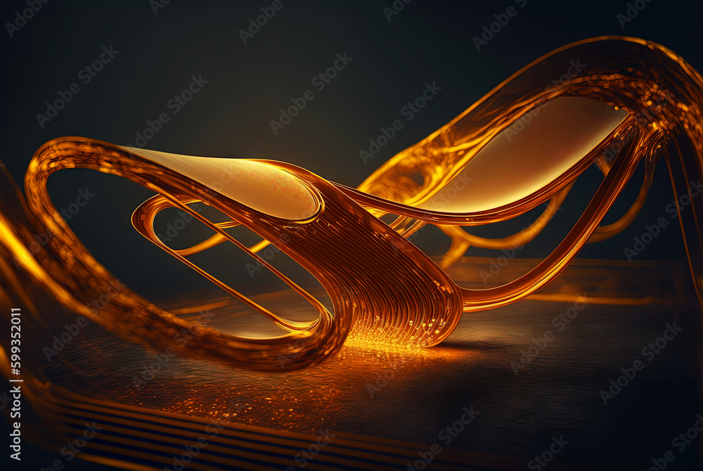 Poster Technology abstract with shiny data wave flow. Science concept with glowing wires connected on futuristic background. Generated AI.