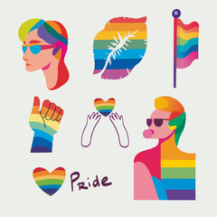 LGBTQ Pride Parade Set. Vector illustration of a gay pride parade. A group of people participating in the Pride parade. LGBT community
